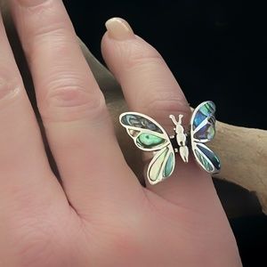 Sterling Silver Abalone Butterfly Ring with Articulated Wings